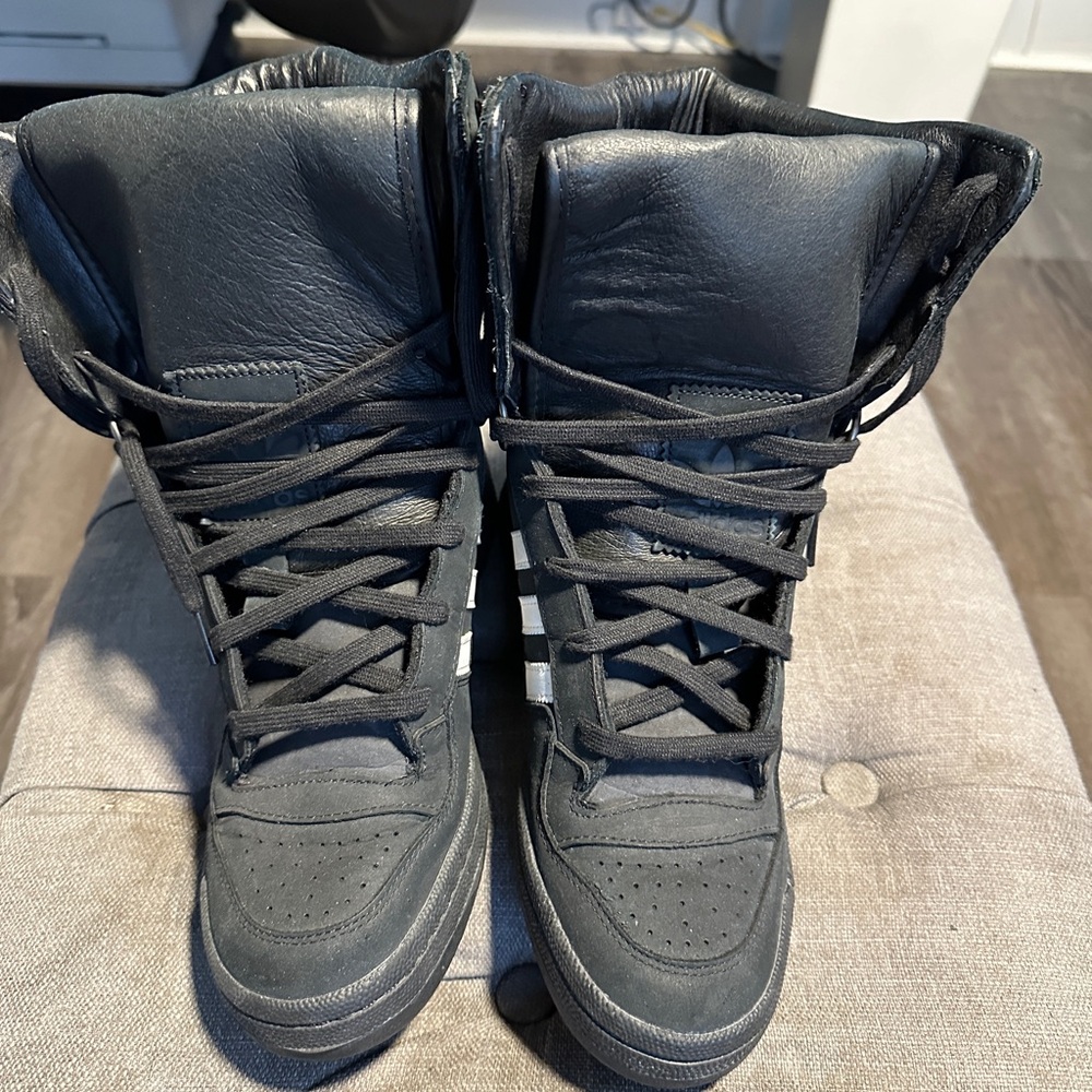 Adidas tall boy black leather